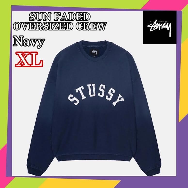 Stussy SUN FADED OVERSIZED CREW XL ネイビー