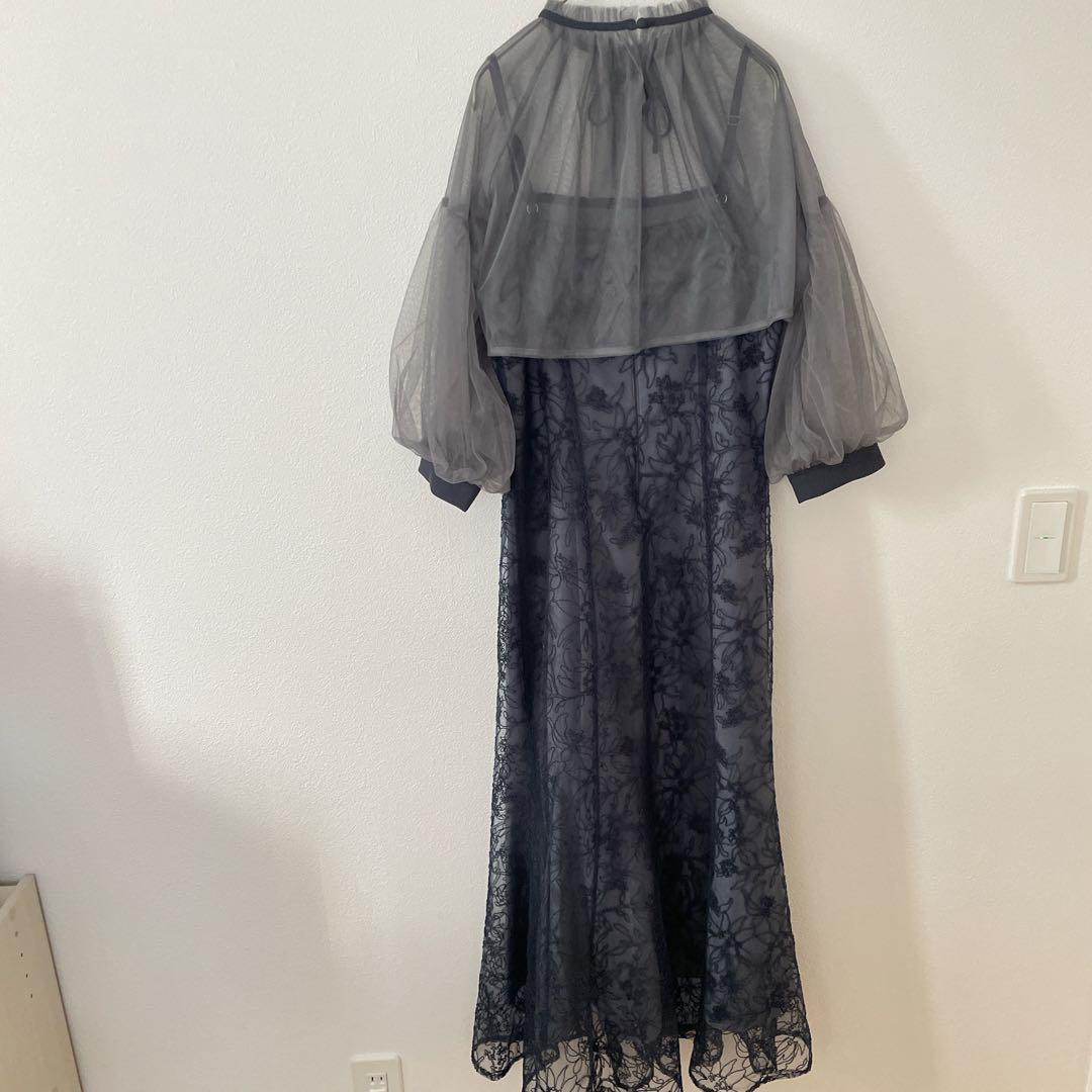 Leja マーメイドシルエットキャミワンピースリボン付きシアーパフスリーブ M