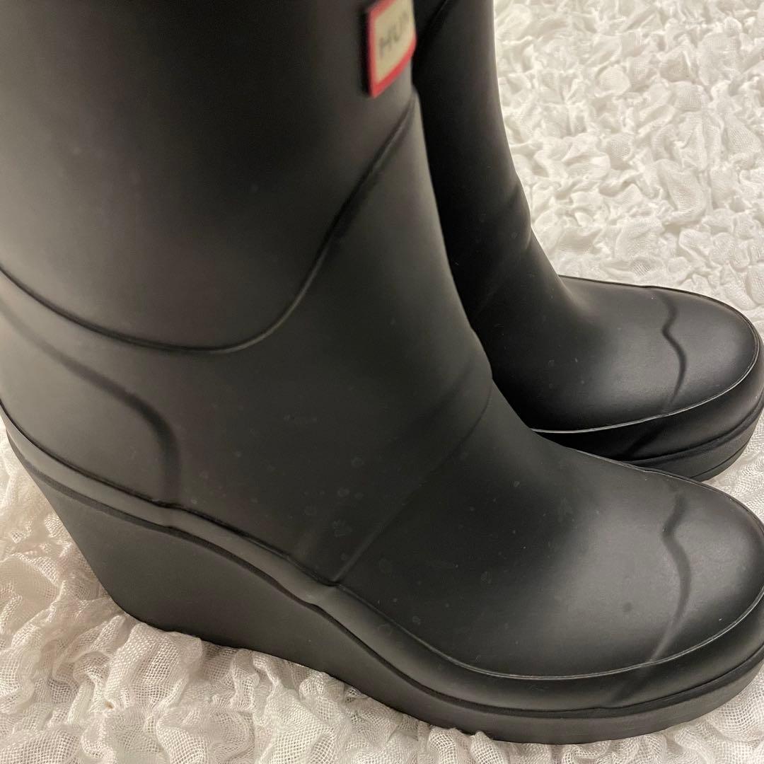 訳あり大特価‼️HUNTER ブラック ウェッジソール レインブーツ
