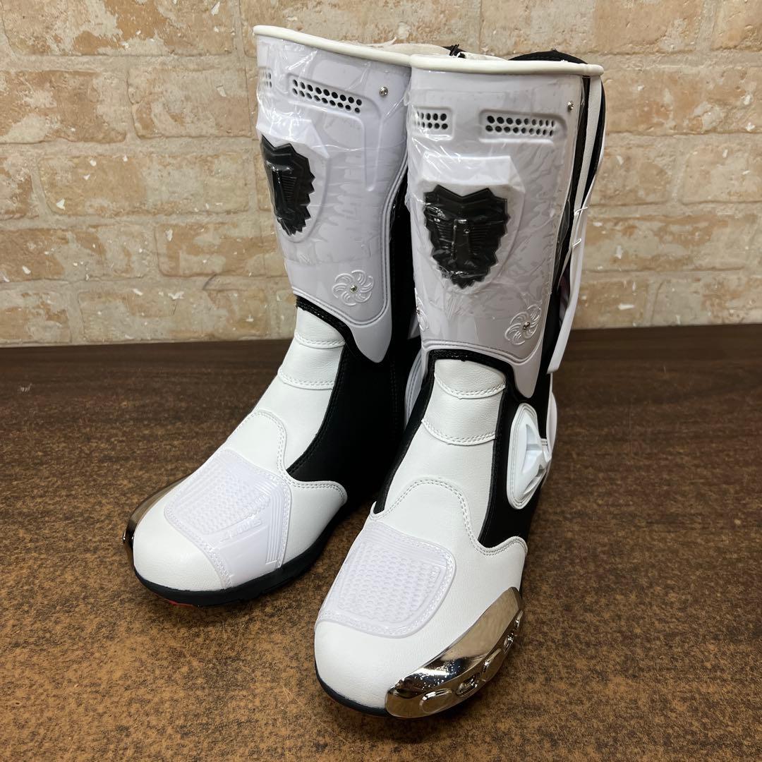 【未使用品】JG・WOLVES バイク用 レーシングブーツ ホワイト/ブラック