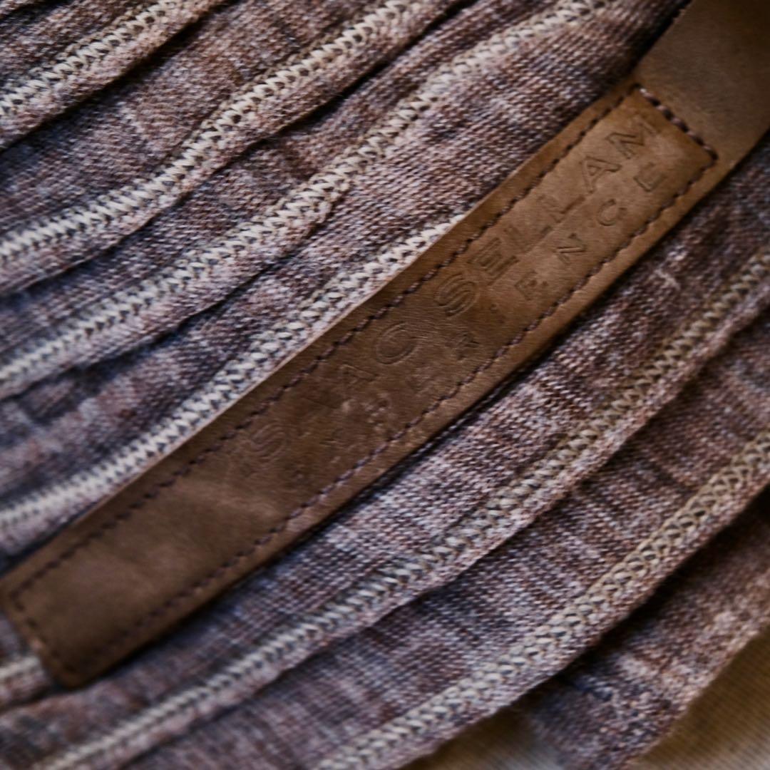 極美品ISAAC SELLAMアイザックセラムモカブラウンウールフリンジマフラー