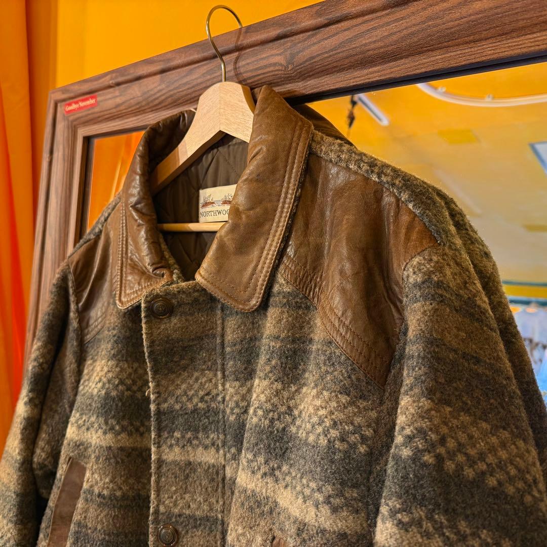 90s カナダ製　NORTHWOODS ウールレザーコンビカバーオール