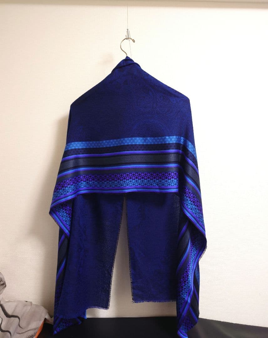 エトロ　ETRO　ストール　マフラー　ペイズリー　ネイビーブルー