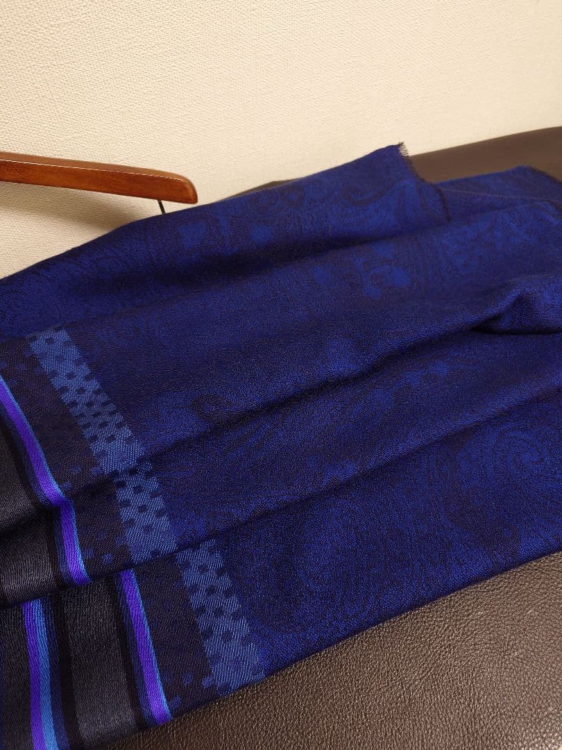 エトロ　ETRO　ストール　マフラー　ペイズリー　ネイビーブルー