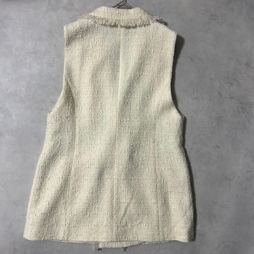 アナイ ツイードフリンジジレ パール 近年モデル ダブル 白 定価6.3万円