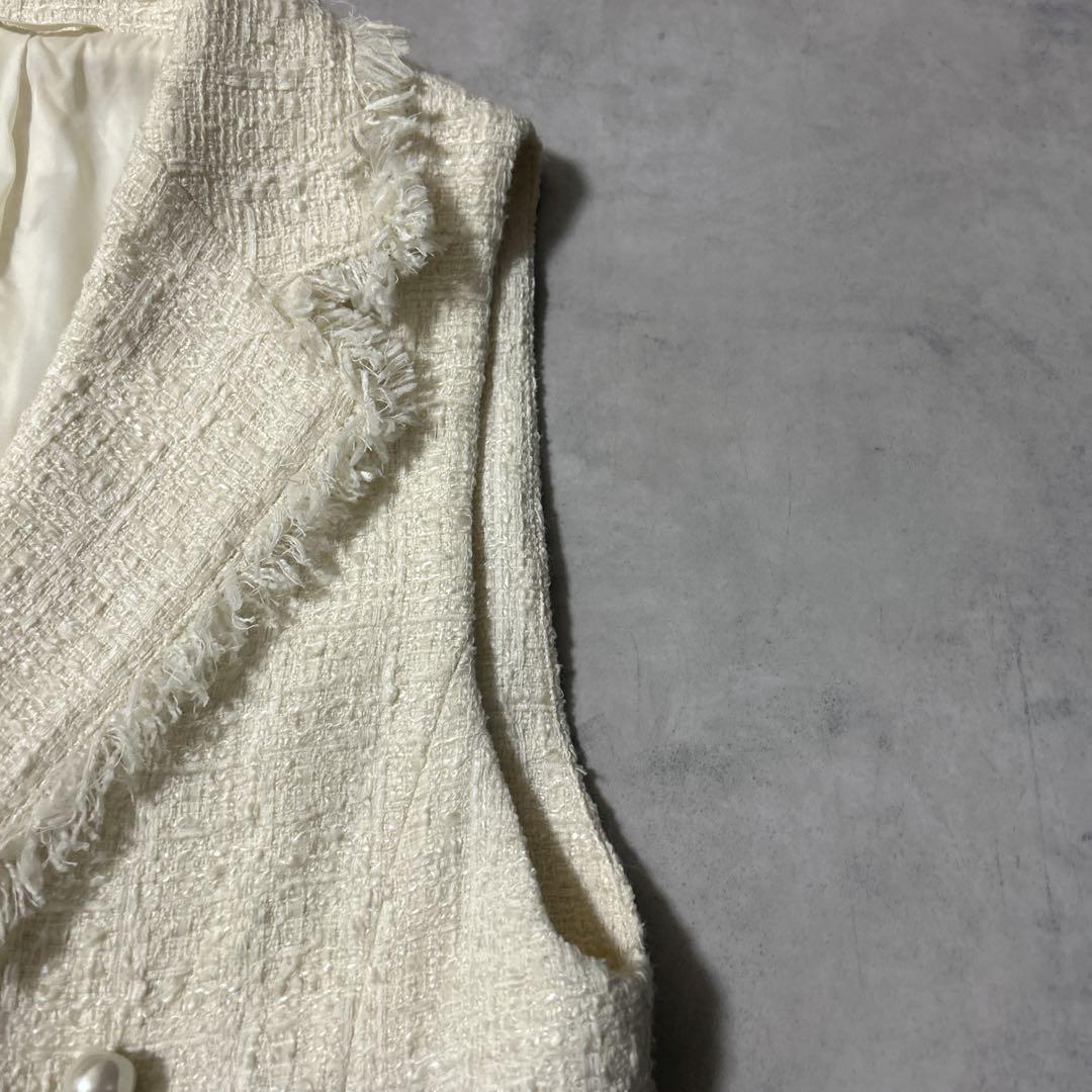 アナイ ツイードフリンジジレ パール 近年モデル ダブル 白 定価6.3万円