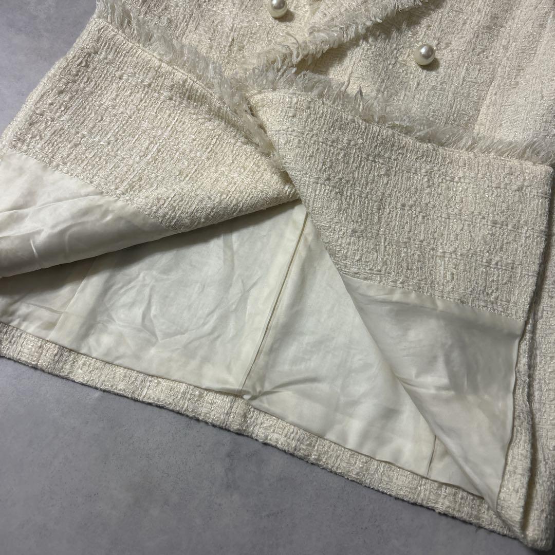 アナイ ツイードフリンジジレ パール 近年モデル ダブル 白 定価6.3万円