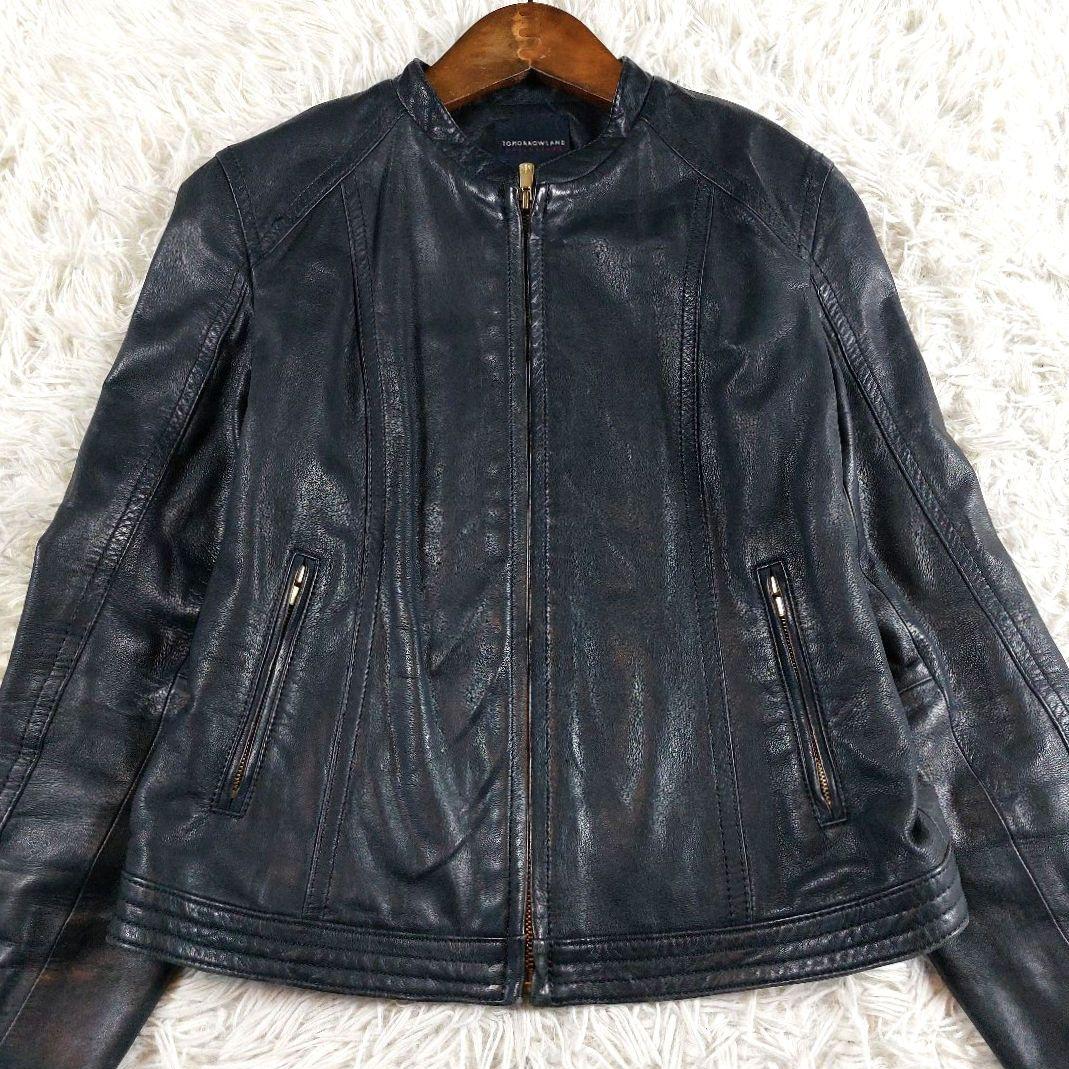 美品 トゥモローランド ラムレザー 羊革ノーカラー シングルライダースジャケット