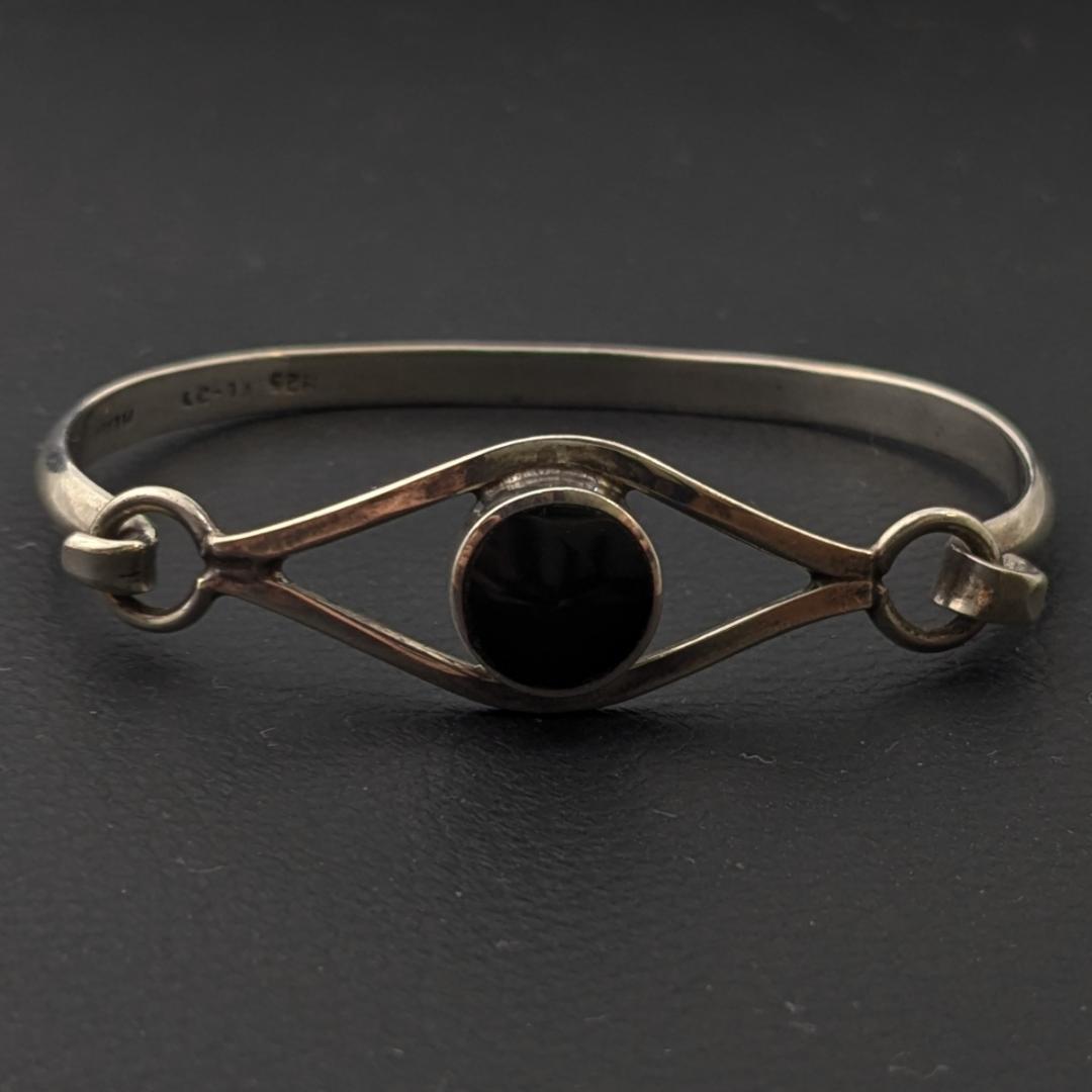 ヴィンテージ メキシカンシルバー925 オニキス バングル 17g