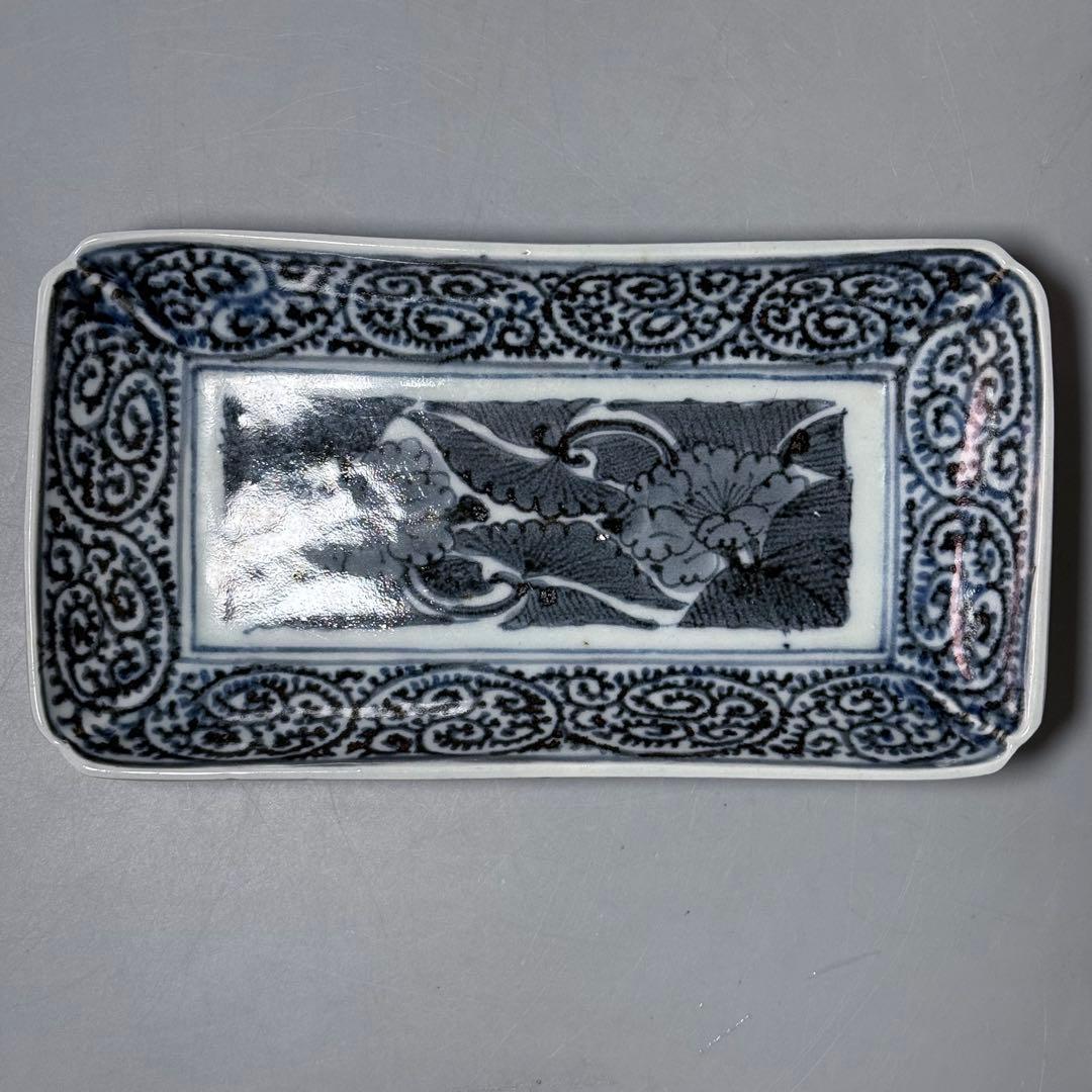 江戸中期　古伊万里　染付蛸唐草長皿　五客　冨貴長春　古器を楽しむ　料理屋