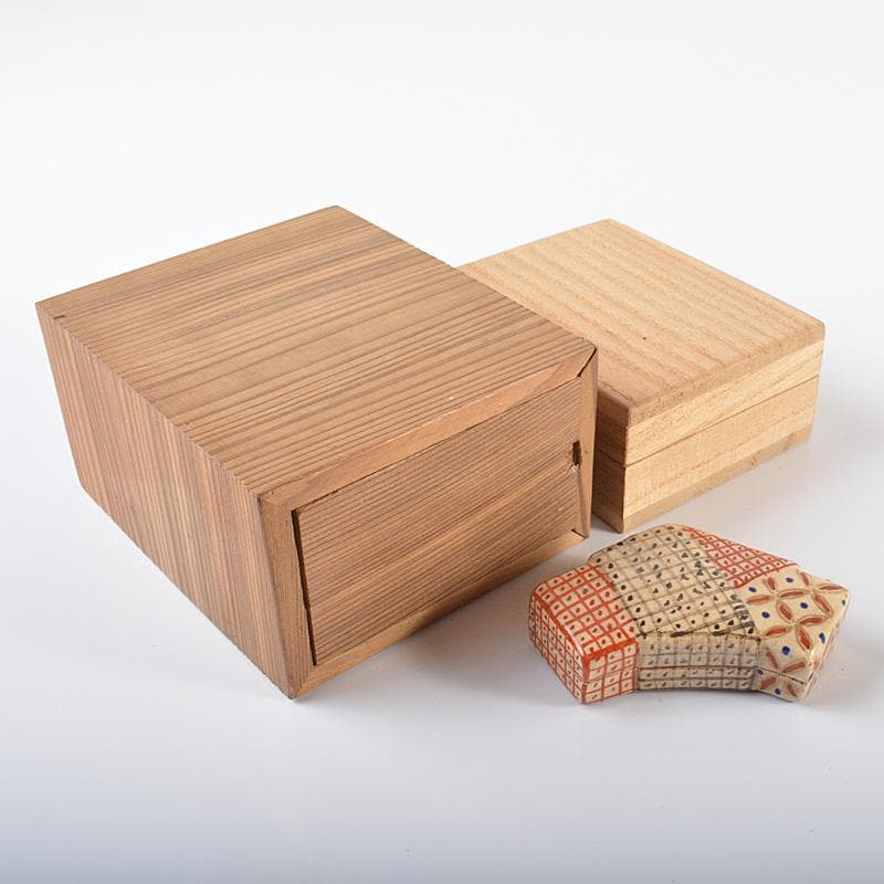 Gojyo　野々村仁清作　色絵格子文扇形香合　時代箱二重箱　V　R6219