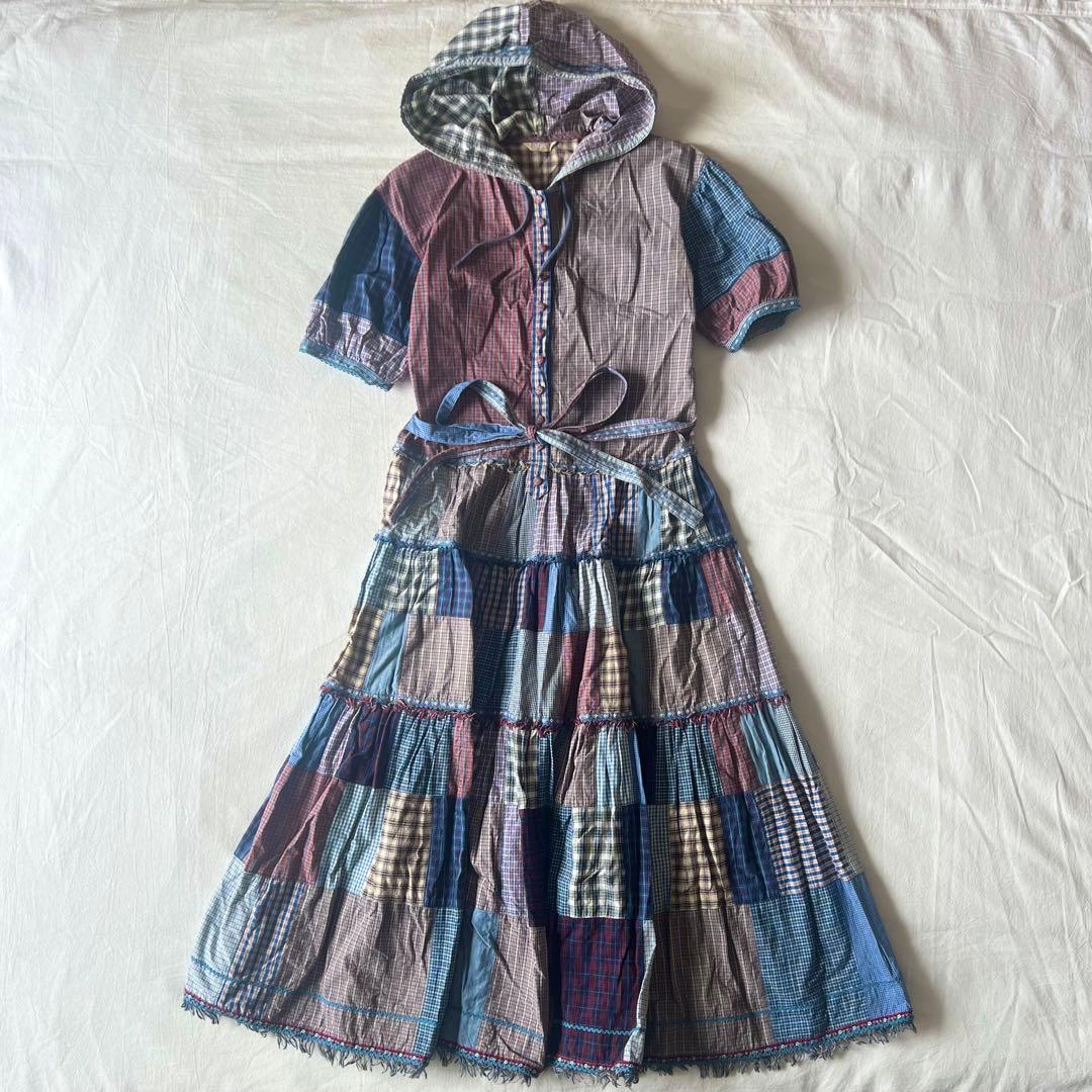 【高級】PINK HOUSE ワンピース フーディ チェック ブルー デザイン◎
