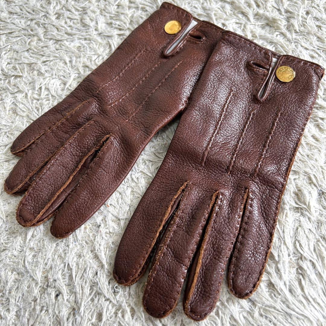 【美品】エルメス 手袋 セリエ レザー グローブ ブラウン レディース 表記7