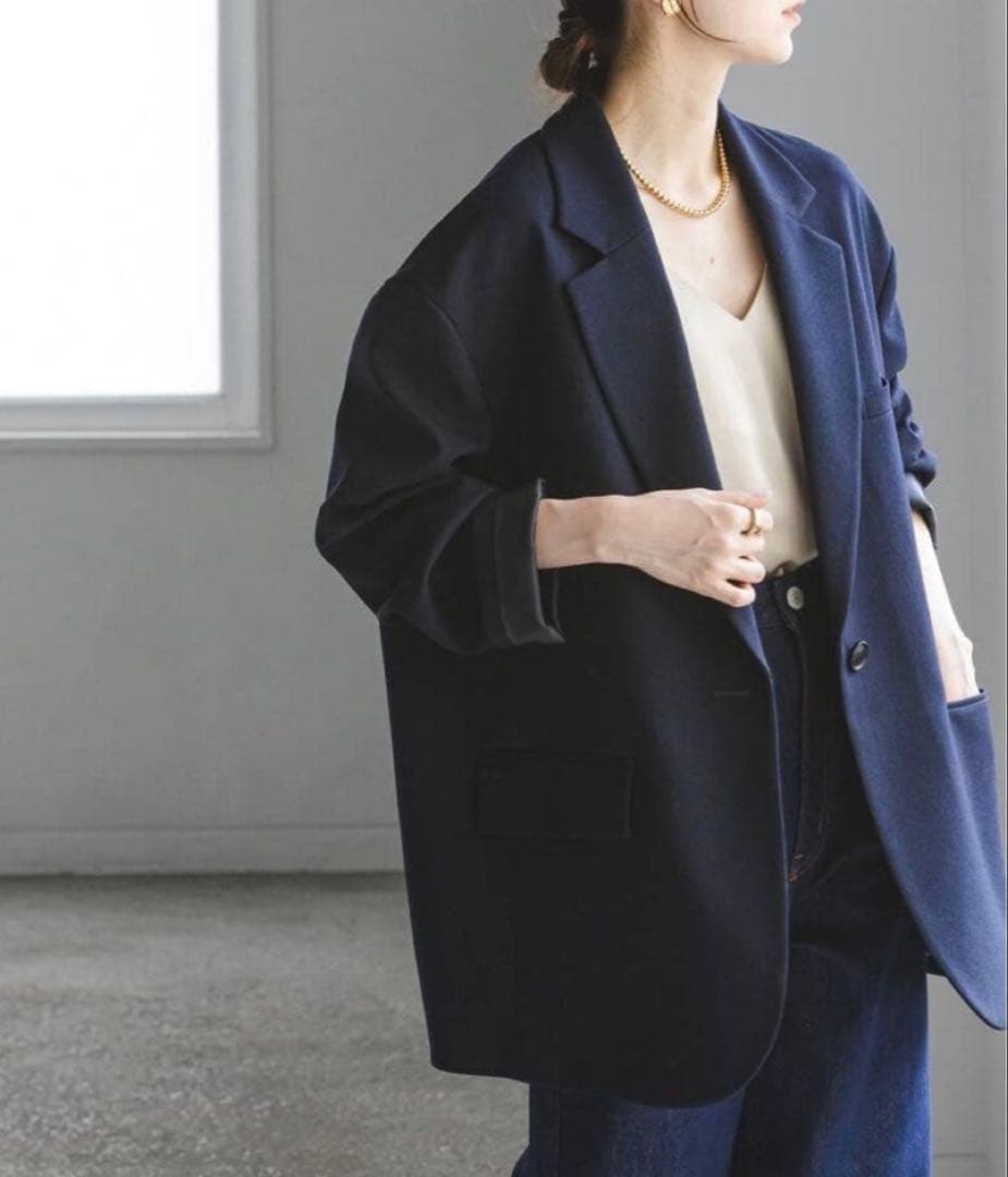 【美品】Noble ネイビー テーラードジャケット オーバーサイズ