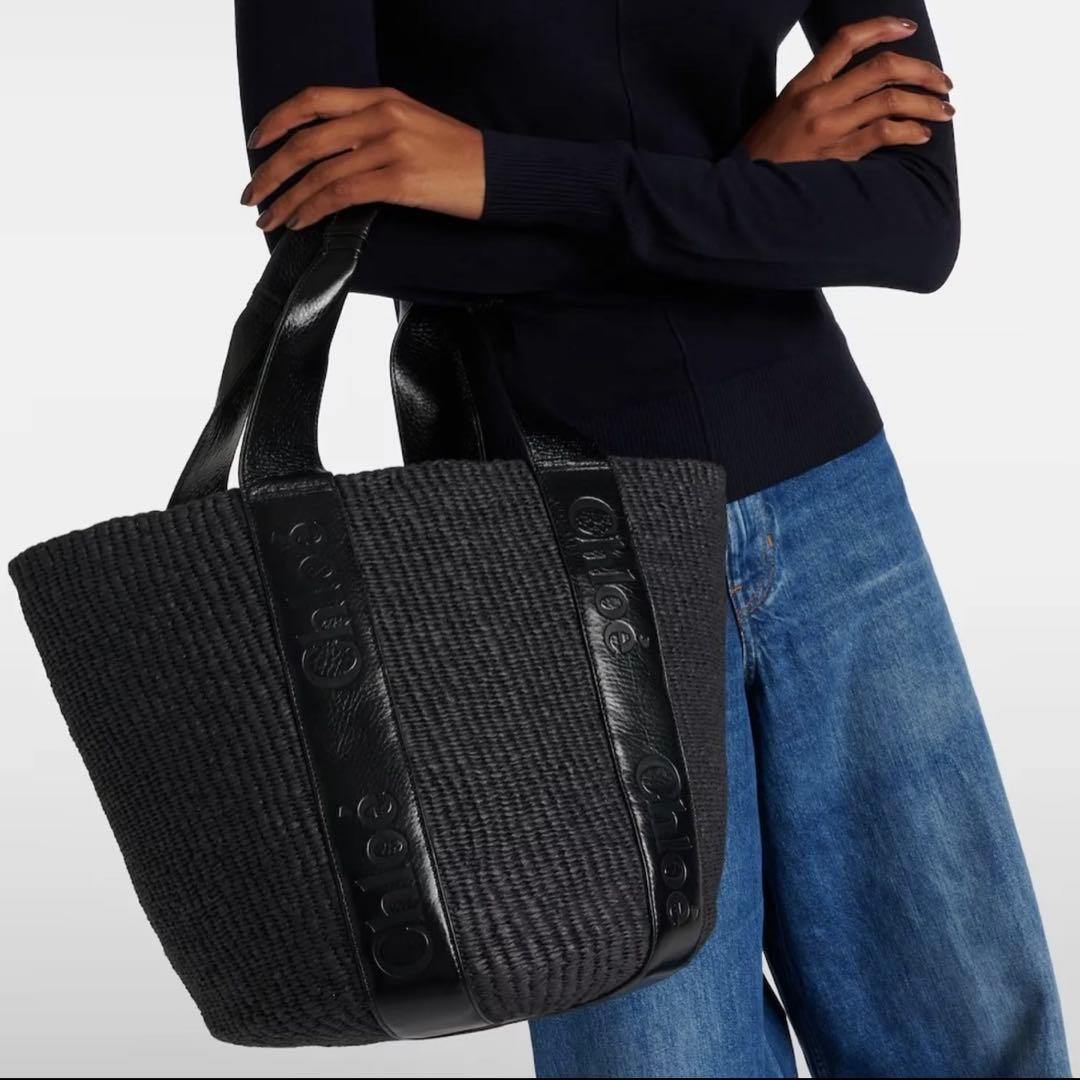 海　【美品】【Chloe】WOODY ペーパー ラージバスケット