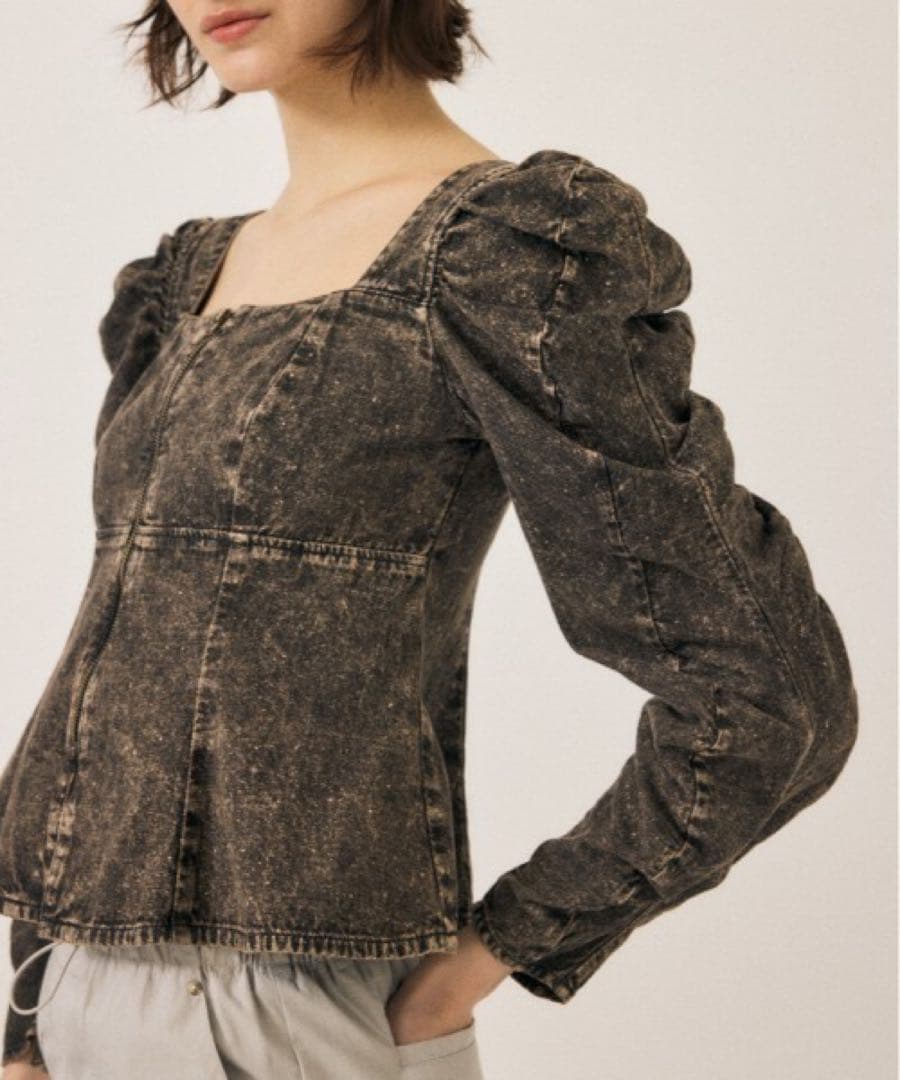 パフスリーブ ダークグレー デニムジャケット