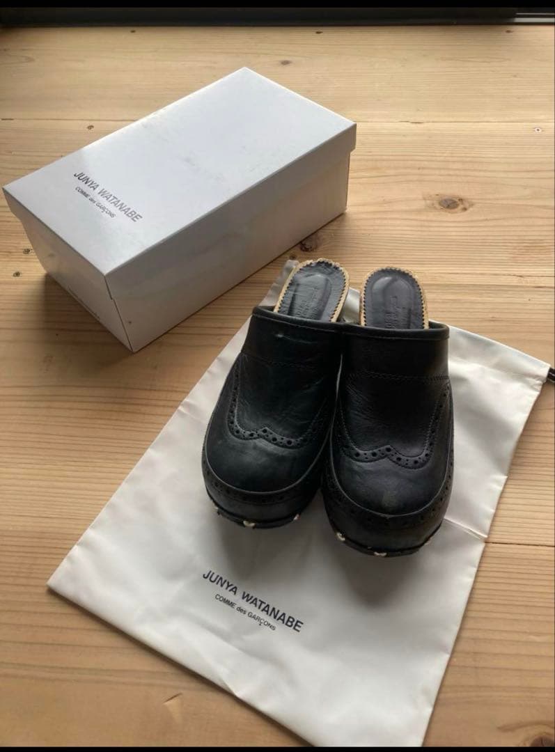 JUNYA WATANABE 黒 レザー サボ・クロッグサンダル