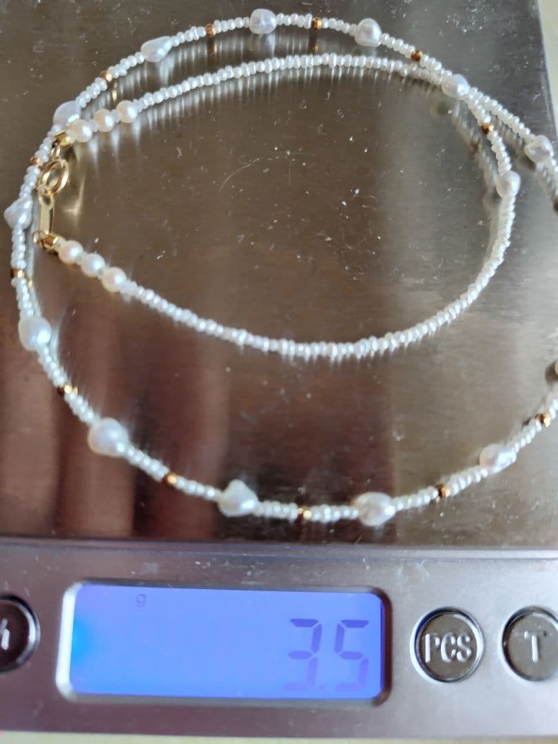 K18 アコヤ真珠ケシパール、あこや砂芥子パールの、オメガ風ネックレス