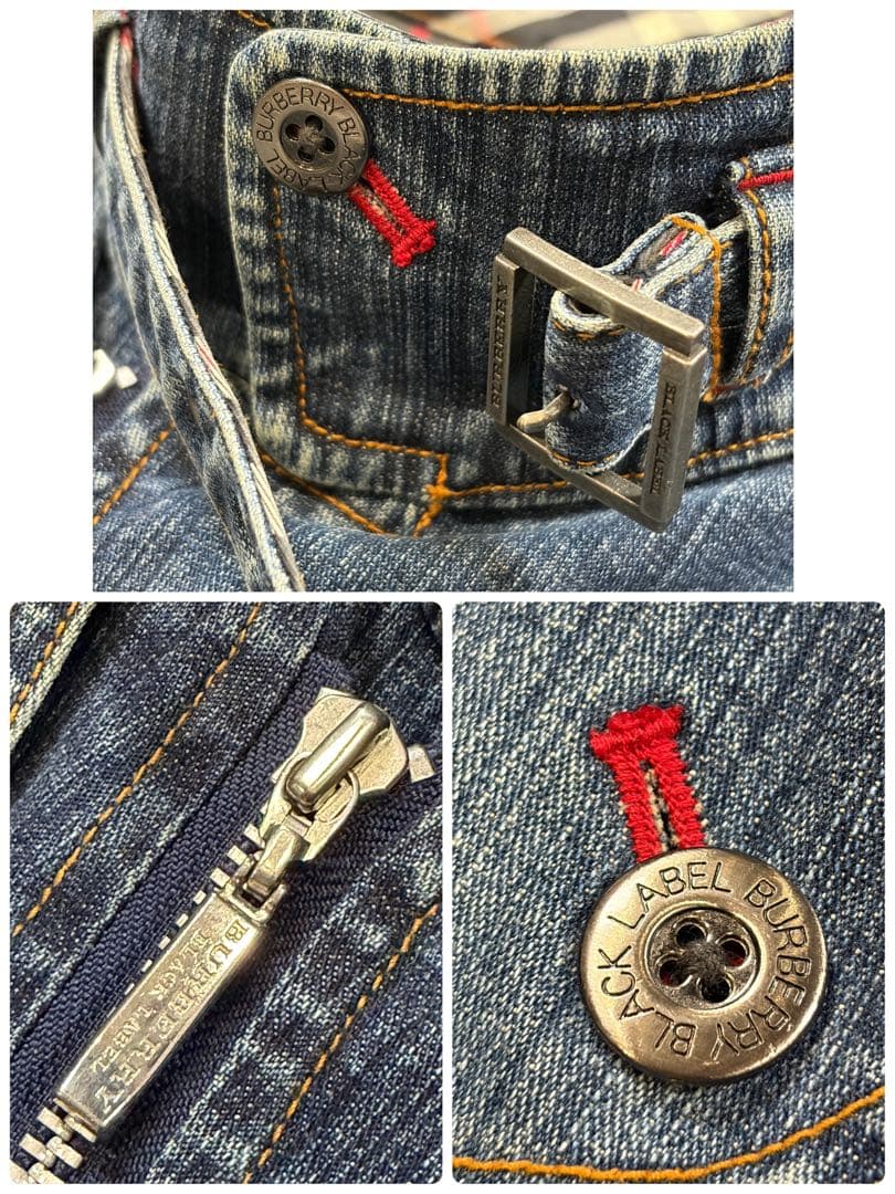 バーバリーブラックレーベル デニム ライダースジャケット 裏地ノバチェック M