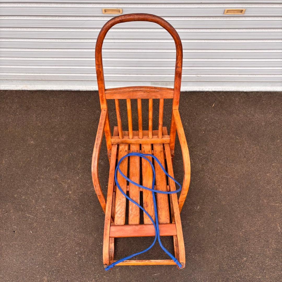 【送料込】昭和レトロ　手押しソリ　木製　そり　アンティーク　インテリア