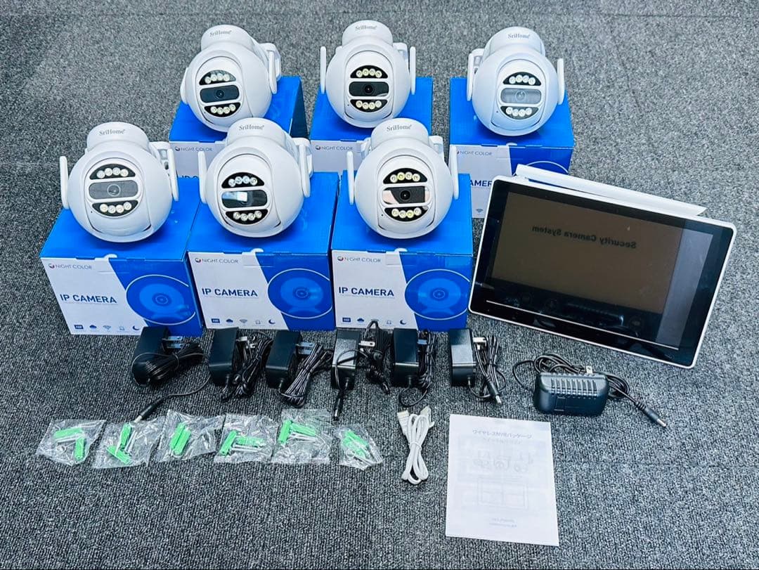 最新ワイヤレス防犯カメラ6台セット500万画素タッチパネル1TB HDD内蔵付き