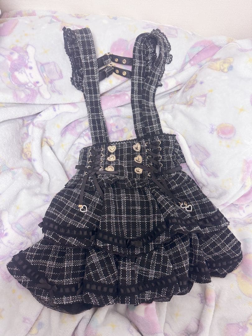 LIZLISA はしごリボンツイードティアード スカパン スカート ブラック