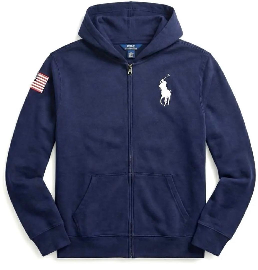 ラルフローレン ジップパーカー ビッグポニー ネイビー Y2K 星条旗