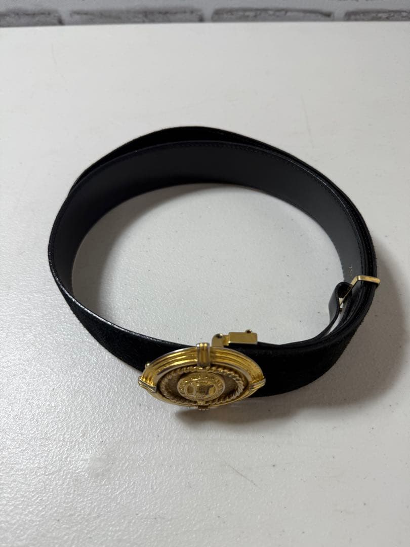 セリーヌ　スエード 黒ベルト 金色バックル　セリーヌ　CELNE