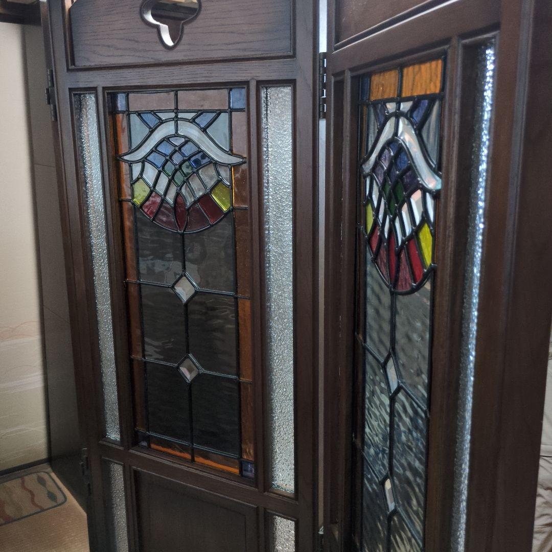 ステンドグラス 木製パーテーション 三つ折り