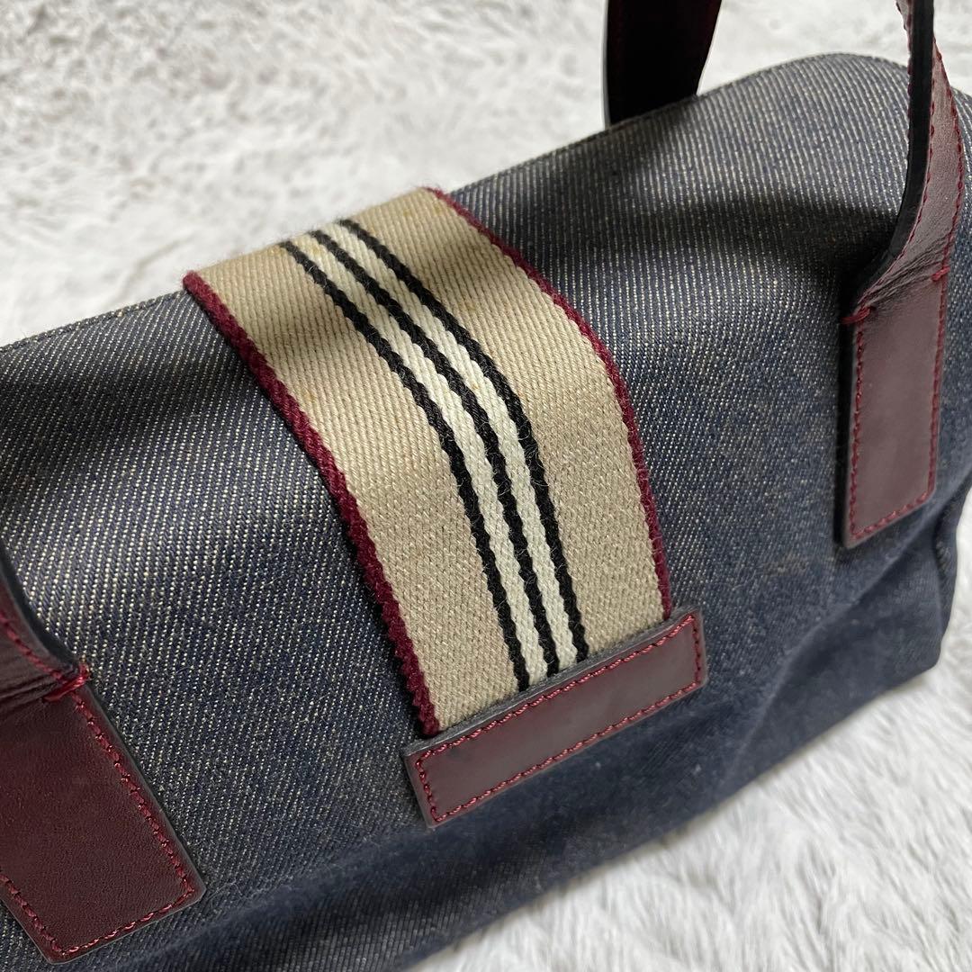 バーバリー　ハンドバッグ　デニム生地　キャンバス　レザー　シルバー金具