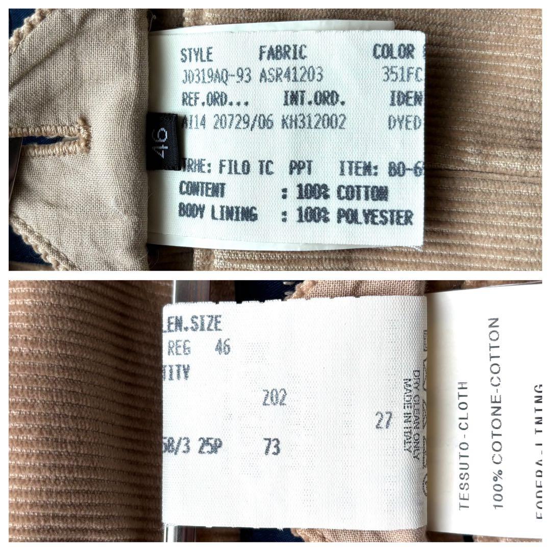 ラルディーニ テーラードジャケット 段返り3B コーデュロイ ベージュ 46