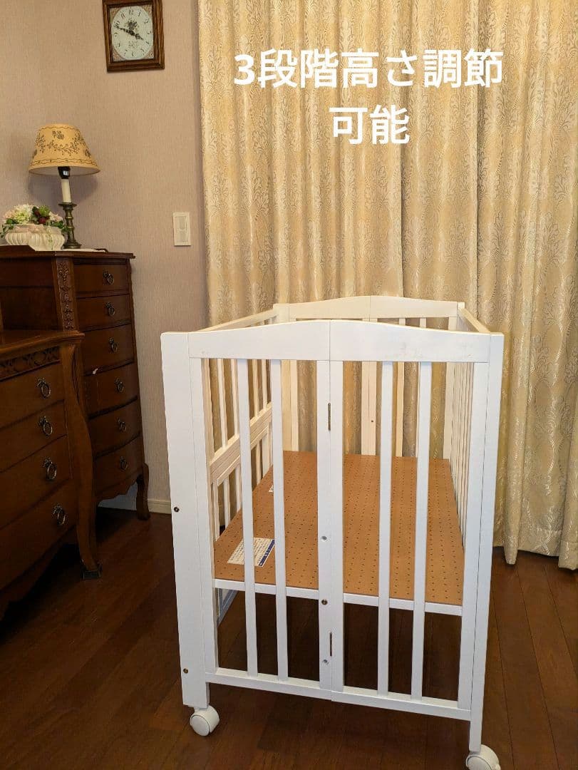 折たたみ式、木製ベビーベッド 　90×60㌢【地域限定】青森県から大阪迄