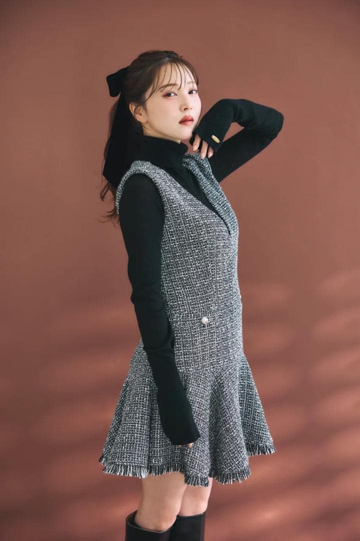 polaura ポローラ クラシカルツイードフレアミニワンピース