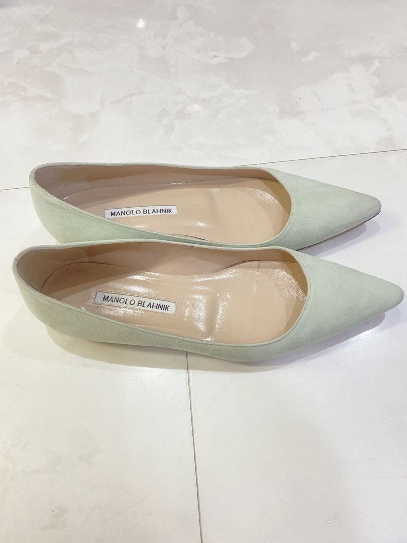マノロブラニク ☆フラットパンプス37ミントグリーン美品