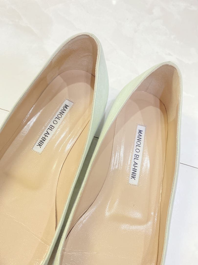 マノロブラニク ☆フラットパンプス37ミントグリーン美品