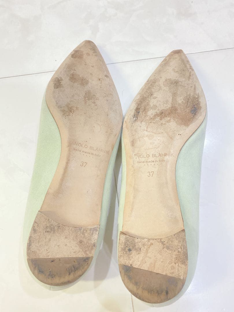 マノロブラニク ☆フラットパンプス37ミントグリーン美品