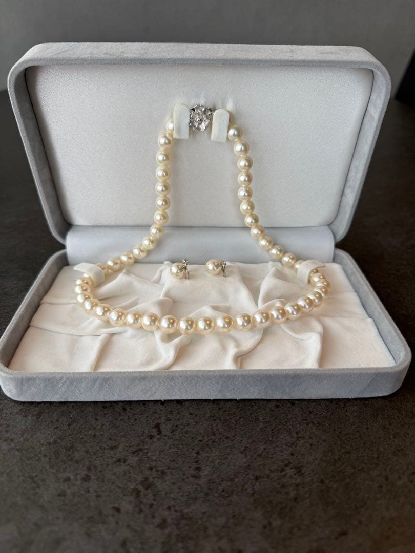 【鑑定書付】アコヤ真珠8.5〜9mmネックレス45cmイヤリングセット
