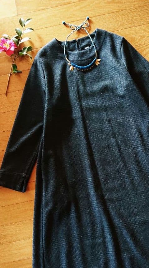 45R☆ブリティッシュウールツイードチェックのストレッチドレス/チャコール♪