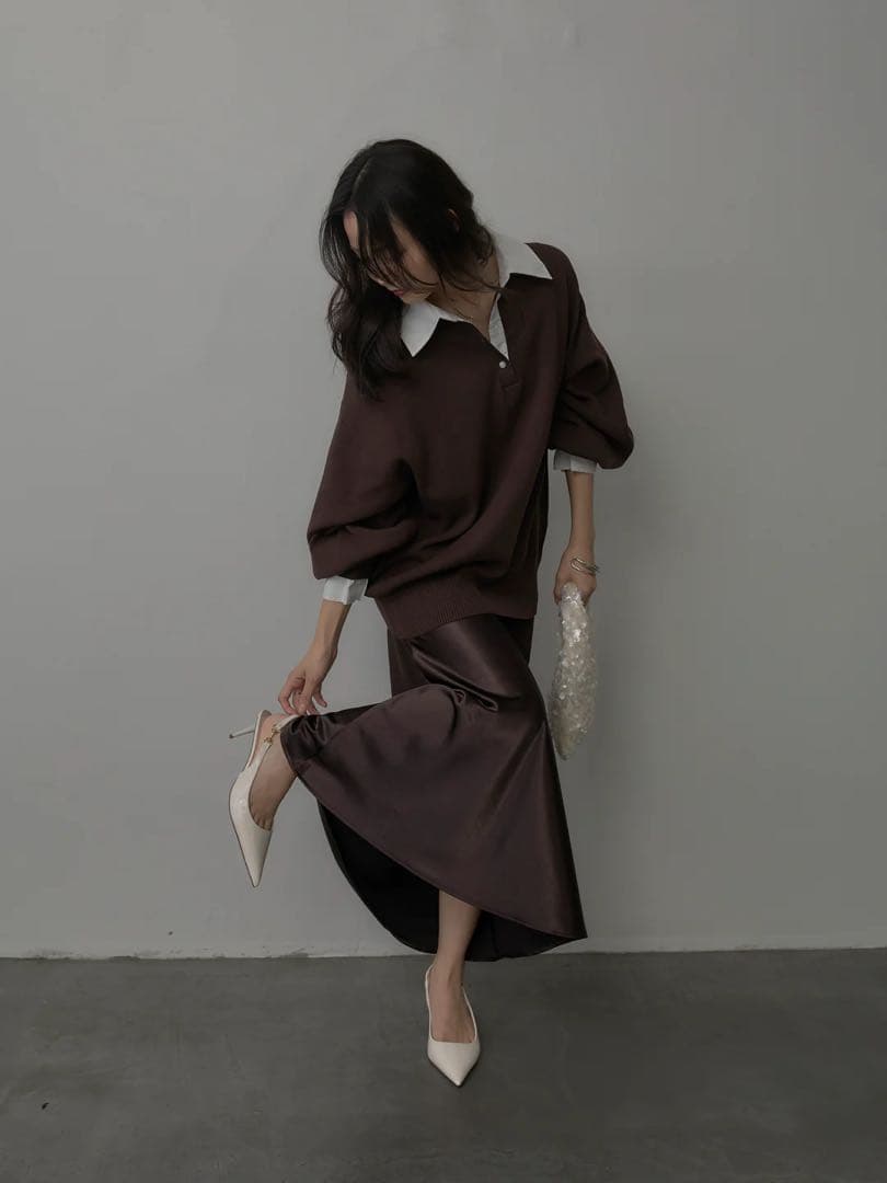 【新品タグ付・SET販売】nairo 襟付きポロトップス+ナローサテンスカート