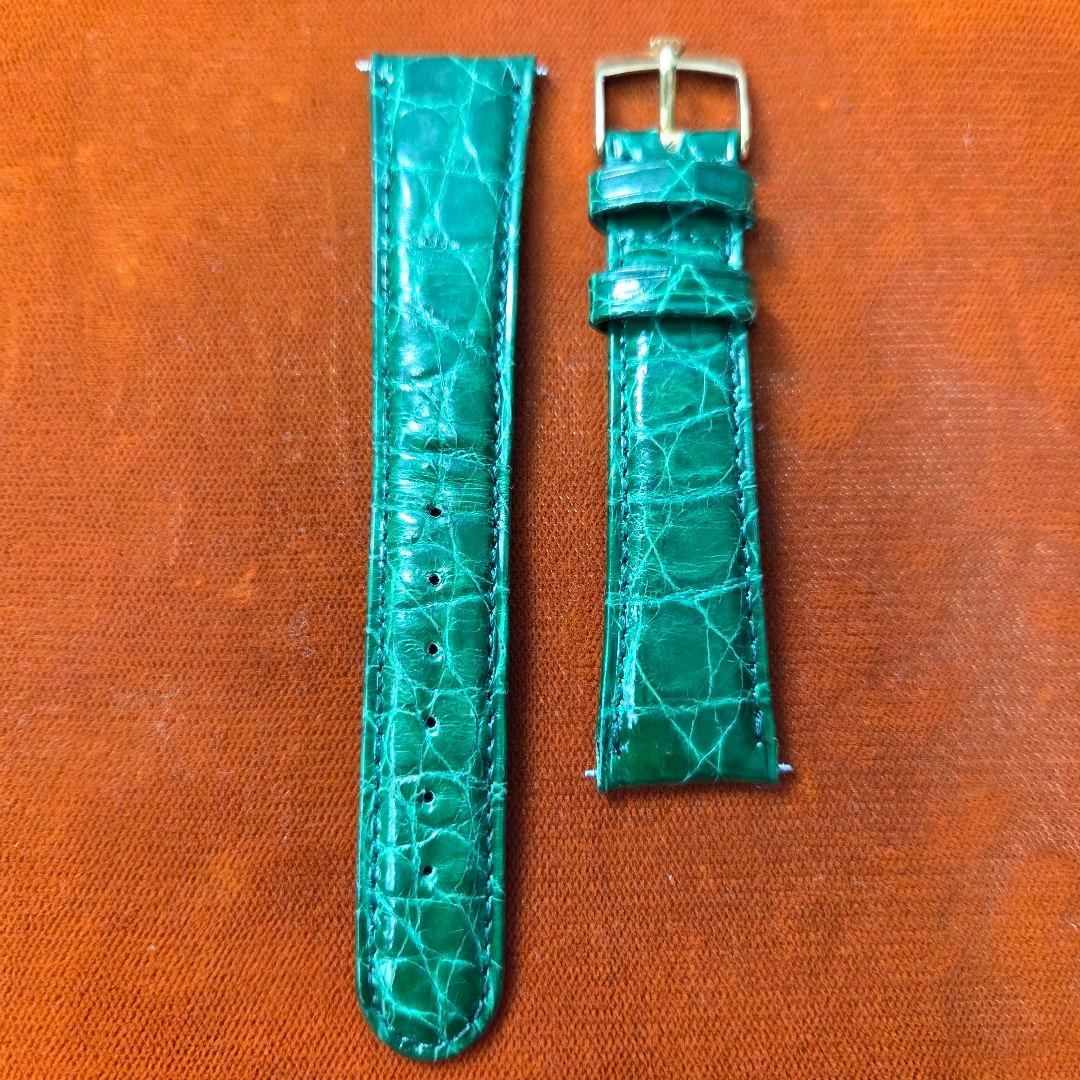 ROLEX 時計レザーベルクロコダイル型押しグリーン系/K18尾錠&バネ棒付