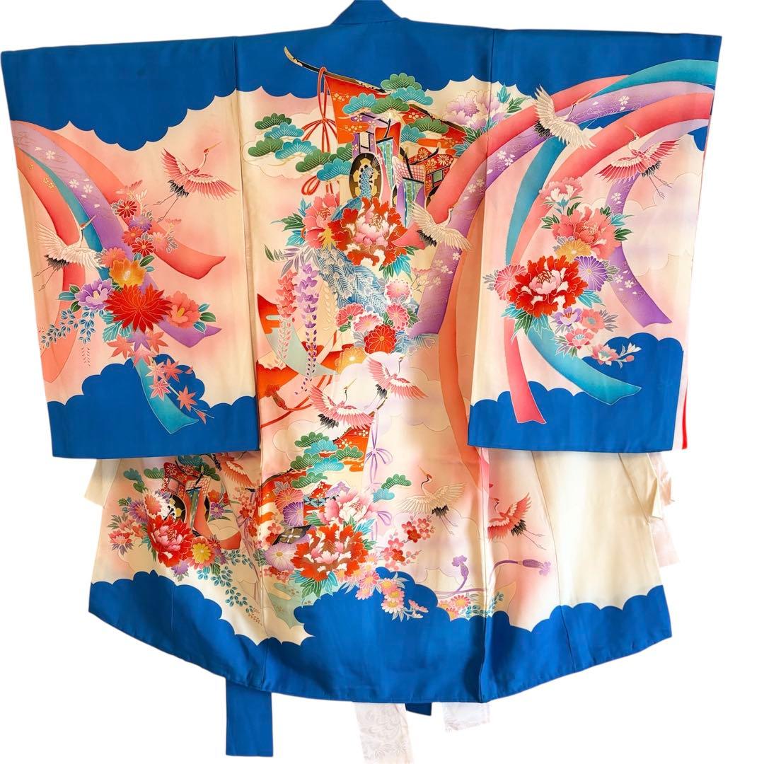 お宮参り 掛け着 正絹 のしめ 初着 青 白 ヴィンテージ M2508232