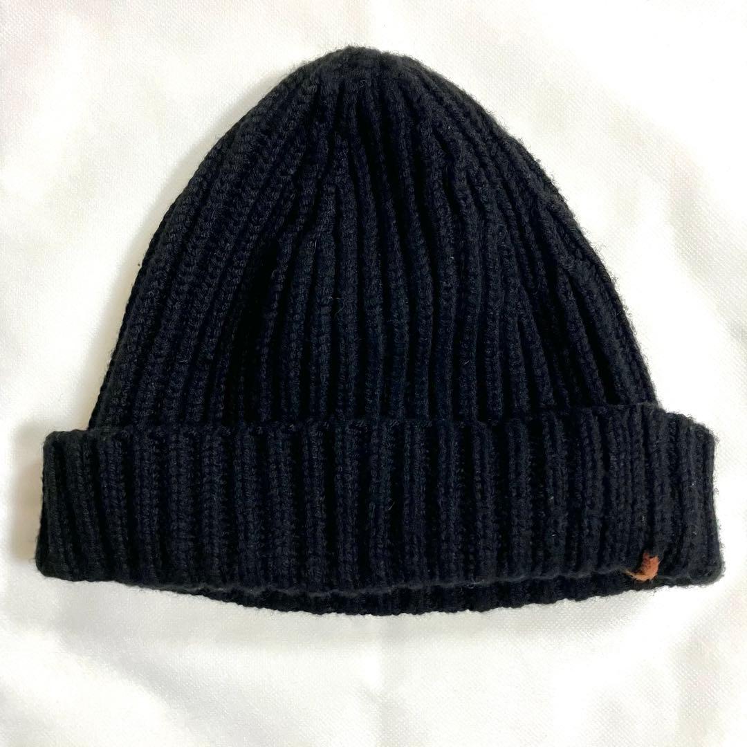 ロロピアーナ カシミヤ100%ニット帽キャップ 黒 ブラック リブ編み ビーニー