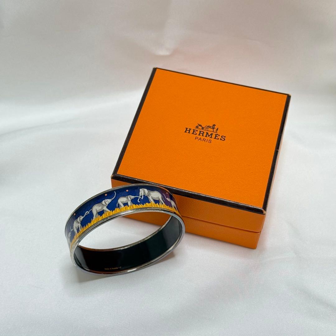 エルメス HERMES エマイユ バングル ブレスレット 象 ゾウ ブルー