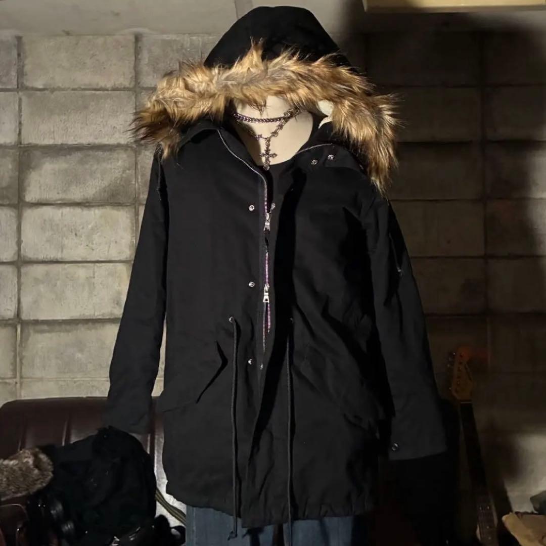 ダークコア　グランジ　モッズコート　y2k 平成　お兄系　ファー　ダブルジップ