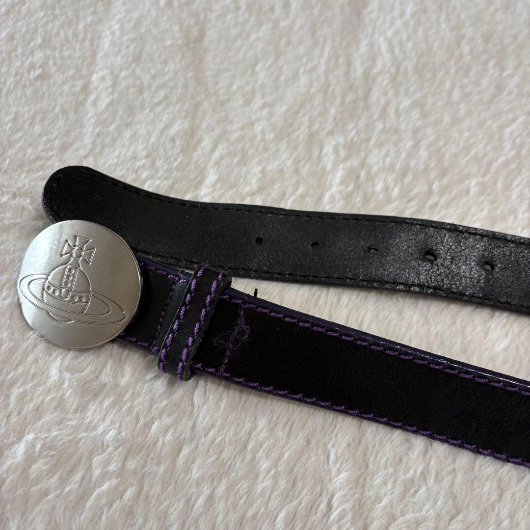 ヴィヴィアンウエストウッド オーブバックル レザーベルト 男女兼用 黒×パープル
