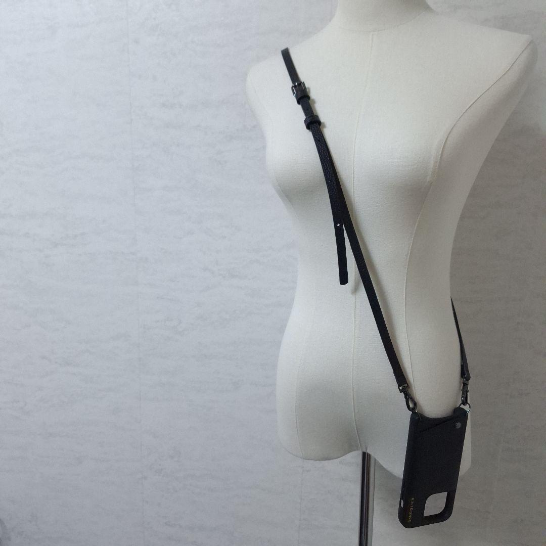 バンドリヤー スマホケース ストラップ iPhone 15Pro 高級感 黒