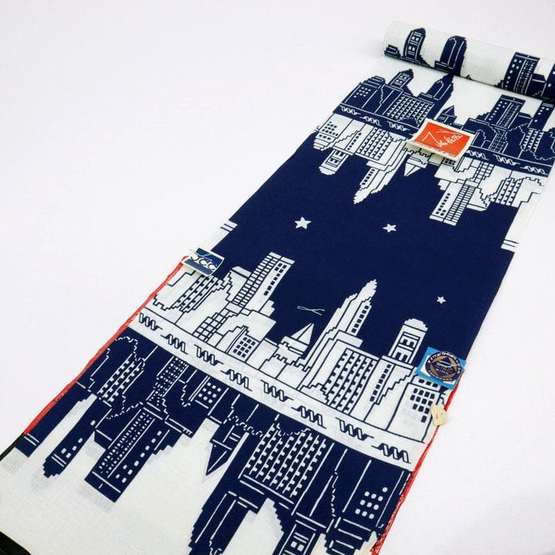 《浴衣反物『ジョン・ワイツ』ニューヨークマンハッタン■白紺◆木綿◆反25-63》