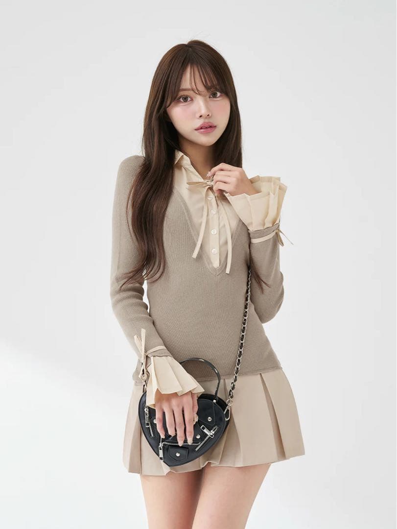 Darich シャツドッキングプリーツミニワンピース GRY