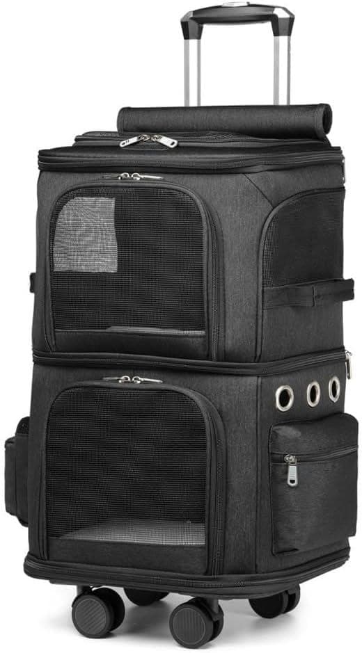 Muadress 猫 キャリーバッグ 2匹用 ペットキャリーバック ブラック