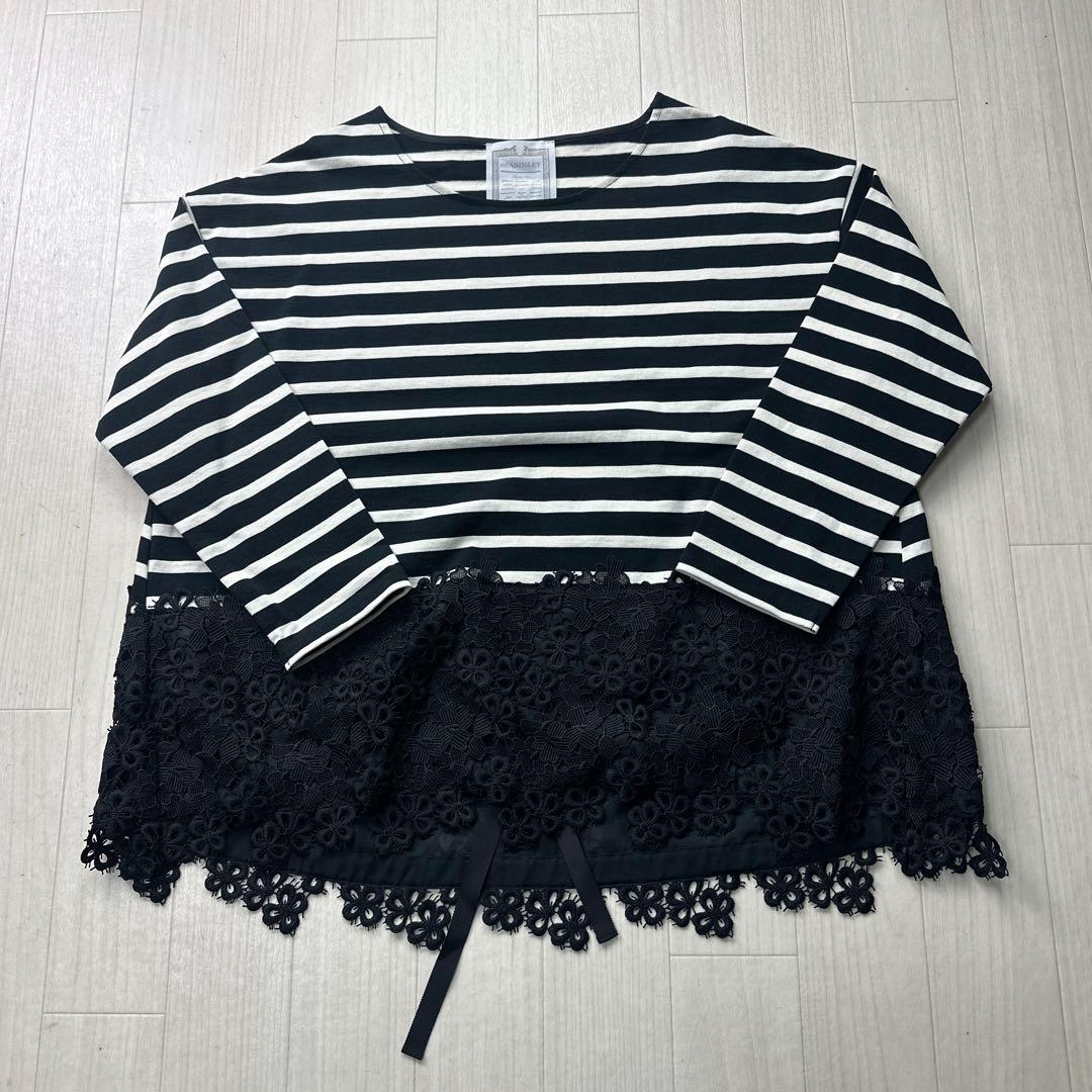 ビアズリー ボーダー カットソー 裾レース ロンT